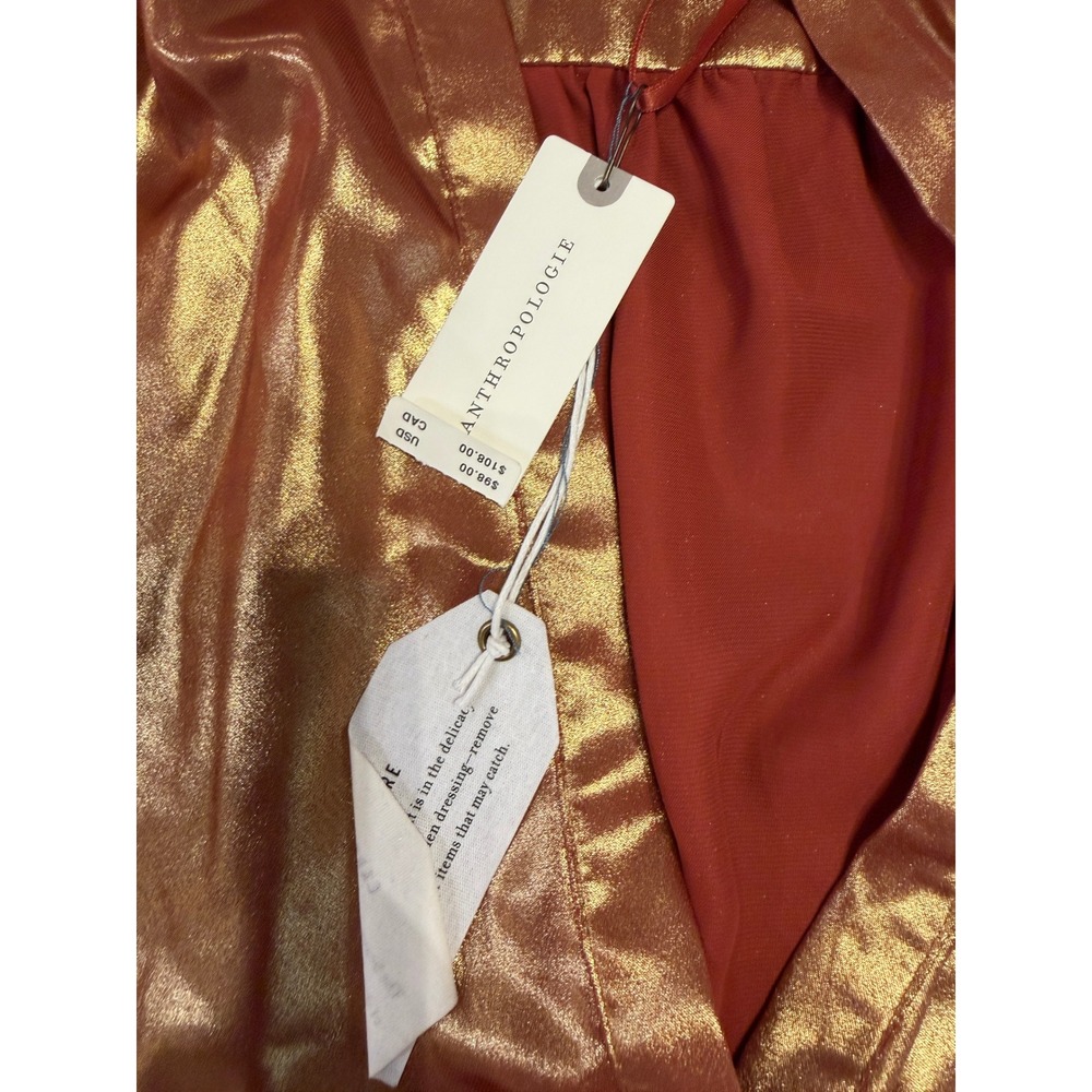 Anthropologie Metallic Bronze V-Neck Tunic Blouse 3/4 Sleeve Gold Copper Medium - Picture 5 of 9